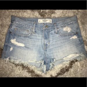 Abercrombie light wash distressed denim shorts